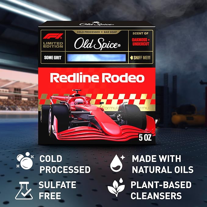 Old Spice Bar Soap for Men, F1 Collection, Cold Pressed with Some Grit, Fast Track to Freshness, Made with Natural Oils & Plant Based Cleanser, Redline Rodeo with Oakmoss & Undercut Scent, 5 oz