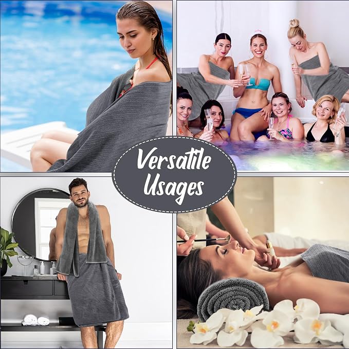 SmoothNovelty 8 Pack Microfiber Bath Towels Bulk 27'' x 60'' Oversized Bath Towel Highly Absorbent Extra Large Shower Sheets Soft Drying for Beach Pool Bathroom Salon Party(Dark Grey)