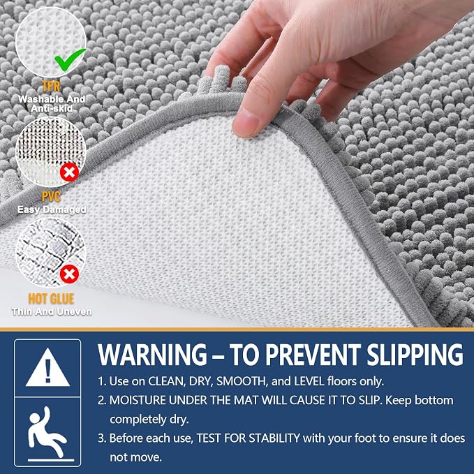 Arotive Bathroom Rugs 59x24, Extra Soft Absorbent Shaggy Chenille Bath Rugs, Machine Washable Rubber Backing Bath Mats for Bathroom Floor Tub and Shower, Home Decor Accessories,Light Grey