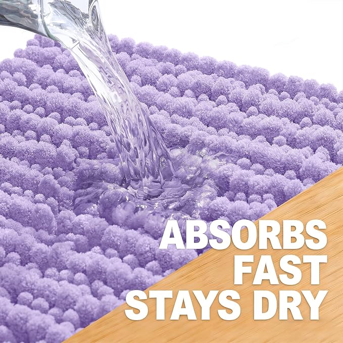 OLANLY Long Bathroom Rugs Runner 47x17, Thick Soft and Absorbent Chenille Bath Mat, Non-Slip, Machine Washable Quick Dry Bath Rugs for Tub Shower Floor, Home Decor Accessories, Lavender