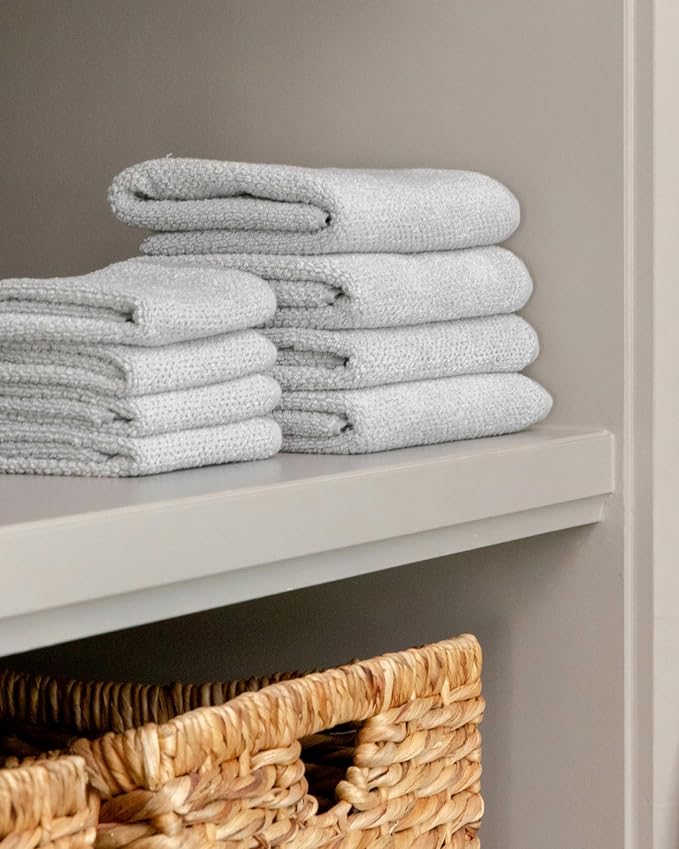 Cozy Earth Nantucket 60% Cotton 40% Viscose from Bamboo Hand Towel - 600 GSM Plush & Fast-Drying with Rice Weave Pattern - 2 Pack 20" x 30" Luxury Hand Towel - Harbor Mist