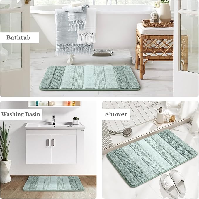 Kmson Ombre Chenille Bathroom Rugs, 20"x32" Non-Slip Bath Mat for Bathroom Floor & Bathtub, Ultra Soft Washable Shaggy Bath Rugs, Fluffy Thick Water Absorbent Microfiber Shower Mat Green