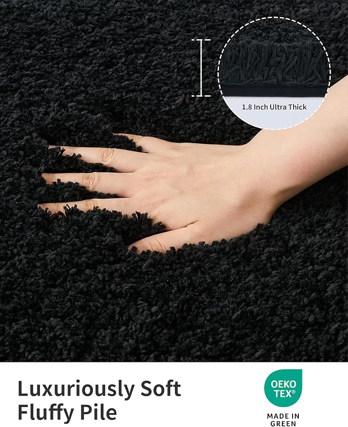 ILANGO Black Bathroom Rugs 24" × 17" Small Non Slip & Super Absorbent Extra Thick Soft, Washable Bath Mat for Floor, Microfiber Plush Shaggy Bath Rug with Rubber for Bathtub Shower Room Sink