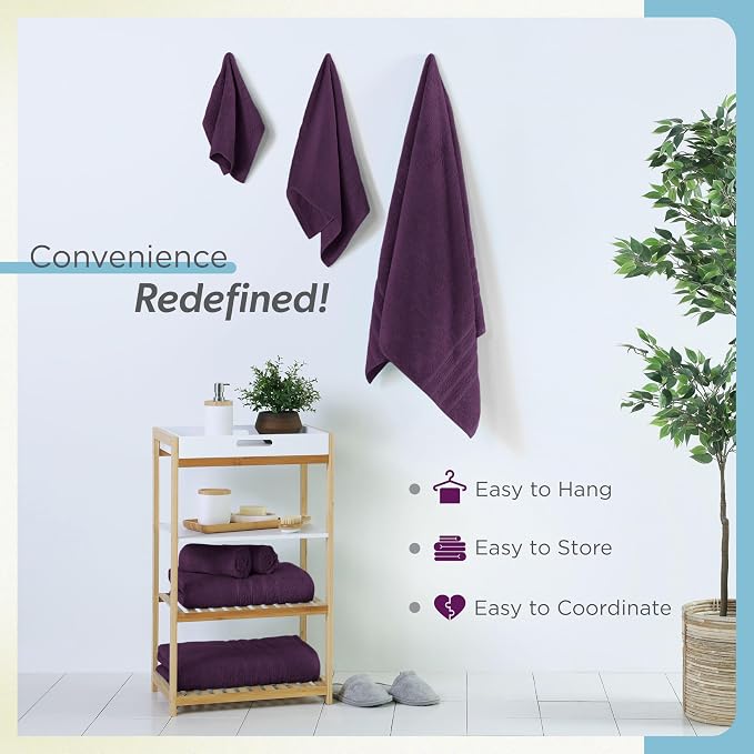 Martex Ultimate Performance 6-Piece Towel Set, Dark Purple | 100% Cotton, Supersoft & Absorbent, Low-Linting, Easy Care, Versatile, 2 Bath Towels, 2 Hand Towels, 2 Wash Cloths