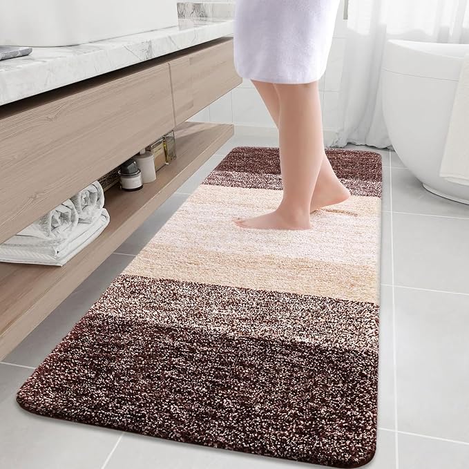 Arotive Microfiber Bathroom Rugs, Shaggy Soft and Absorbent Bath Rug, Thick Plush Machine Washable Dry Bath Mats for Bathroom, Tub and Shower, 59x35, Brown, Rectangular