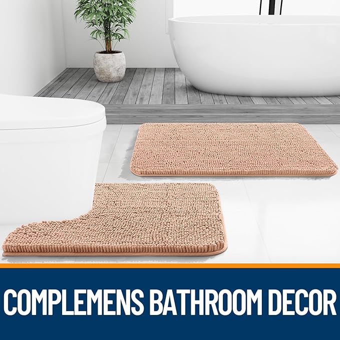 OLANLY Large Bathroom Rugs 40x24, Extra Soft Absorbent Chenille Bath Rugs, Rubber Backing Quick Dry, Machine Washable Bath Mats for Bathroom Floor, Tub and Shower, Home Decor Accessories, Peach