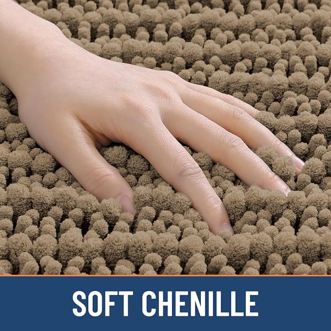 Smiry Bathroom Rugs Mat 30x18, Extra Soft Absorbent Chenille Bath Rugs, Non Slip Rubber Backing Machine Washable Quick Dry Bath Mats for Bathroom Floor, Tub, Shower, Home Decor Accessories, Camel