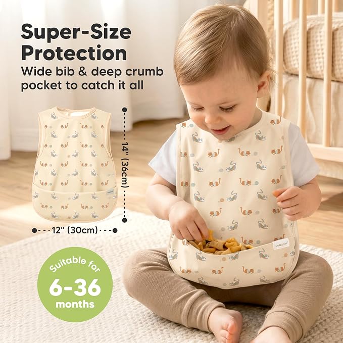 KeaBabies Waterproof Bibs for Baby Girl,Boy – 2-Pack Lightweight, Large Baby Bibs for Eating, Wearable Food Catcher, 6-12 Months Infant Feeding Essentials, Smock for Toddlers 1-3, Kids (Pets & Paws)