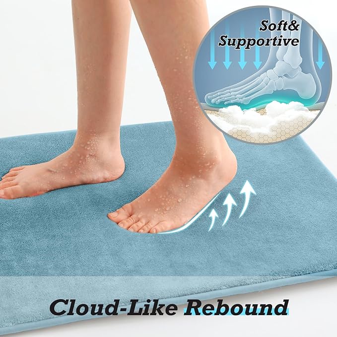 HUXMEYSON Bathroom Rugs Sets 2 Piece, Non-Slip & Quick Dry Bath Mat Set, Ultra Soft Velvet Bath Rugs for Bathroom, Toilet and Shower Floor, Lake Blue