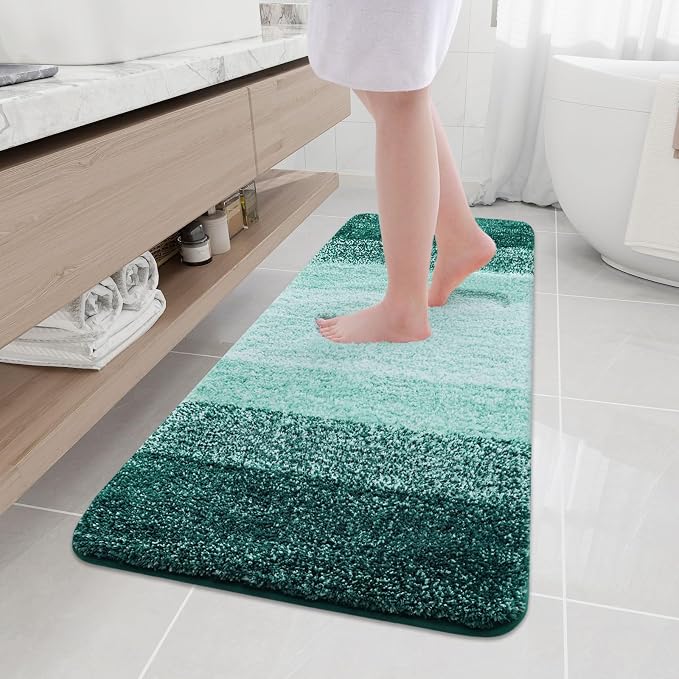 Arotive Microfiber Bathroom Rugs, Shaggy Soft and Absorbent Bath Rug, Thick Plush Machine Washable Dry Bath Mats for Bathroom, Tub and Shower, 59x17, Dark Green, Rectangular