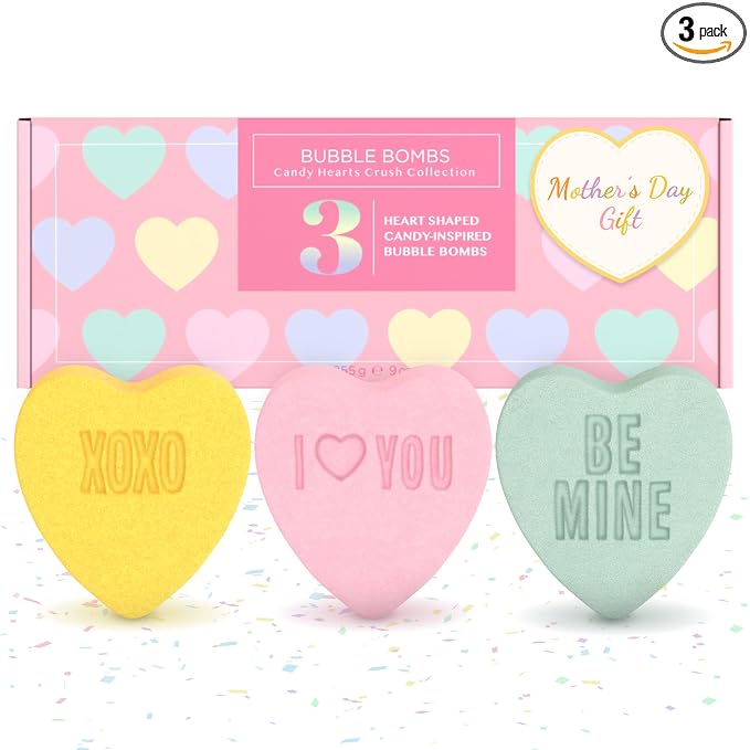 Heart Bath Bombs for Women, Girls & Teens (3 Pack) - Relaxing Bubble Bath and Spa Essential - Gift for Her with Strawberry, Lemon + Fruit Scents, Handmade in USA by Two Sisters