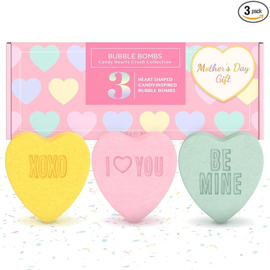 Heart Bath Bombs for Women, Girls & Teens (3 Pack) - Relaxing Bubble Bath and Spa Essential - Gift for Her with Strawberry, Lemon + Fruit Scents, Handmade in USA by Two Sisters