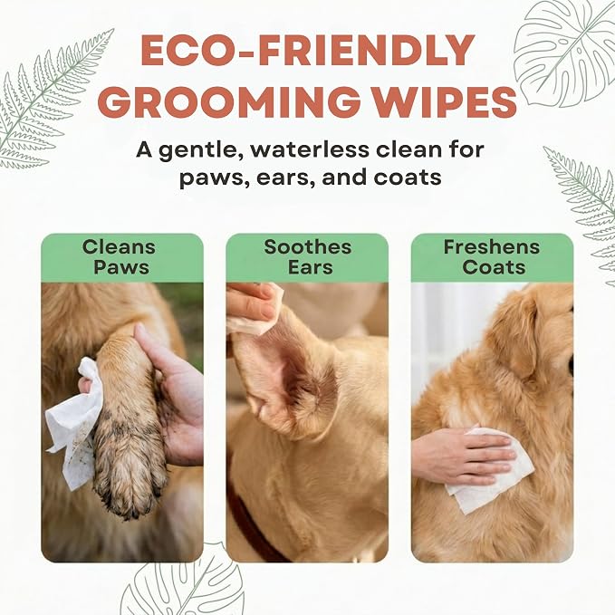 Eco Wave Hypoallergenic Plant-Based Pet Wipes, Dog and Cat Grooming Wipes for Face, Ears, Body, Butt, and Paws, Fragrance Free, Compostable, 100 Count