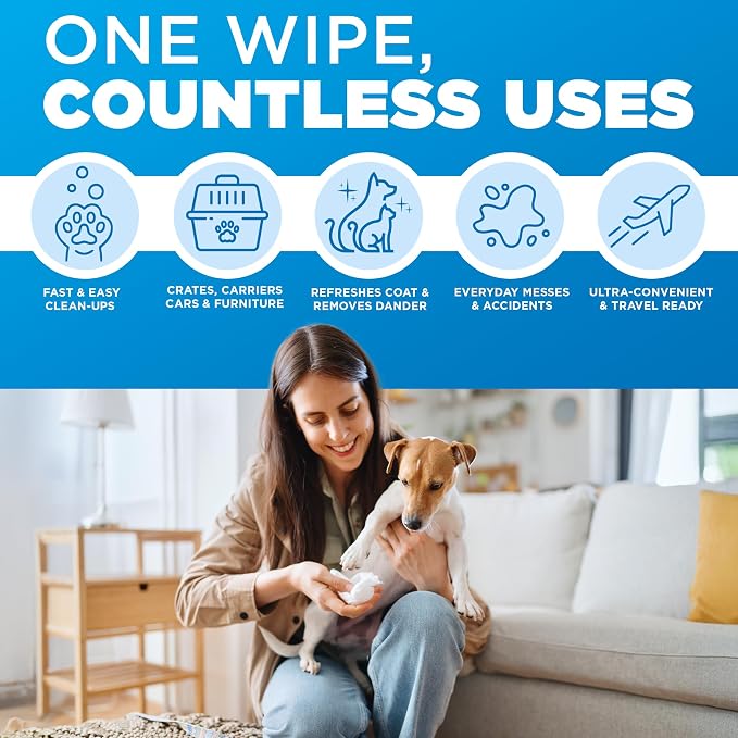 POOPH® Pure Wipes™ – 100 Count Pack – Gentle, Fast Odor Elimination – No Fragrances, No Harsh Chemicals – Cleans Paws, Butt, Ears, Face, Fur – Perfect for Cars, Crates, All Surfaces