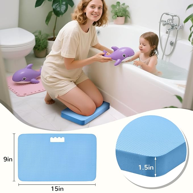 Baby Bath Kneeler, Extra Thick Kneeling Pad for Bathing Babies, Soft Foam Cushioning for Knee, 1.5" Thick Non-Slip, Fast-Drying,Gardening, Bathing Baby, Workout Supplies-Blue