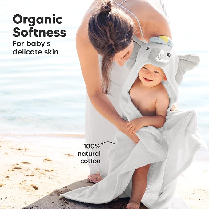 KeaBabies Organic Baby Towel with Hood for Girls, Boys, Soft (Ethan) | Absorbent 100% Cotton Hooded Baby Towels for Newborns, Infants, Large Hooded Bath Towels for Babies, Kids, Toddler 1-3