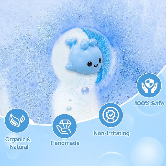 Bath Bombs for Kids with Surprise Inside, 24 Pack Kids Bath Bombs with Toys Inside Gift Set, Kid Bubble Bath Fizzy for Girls Boys with Bath Toys (Blue Edition)