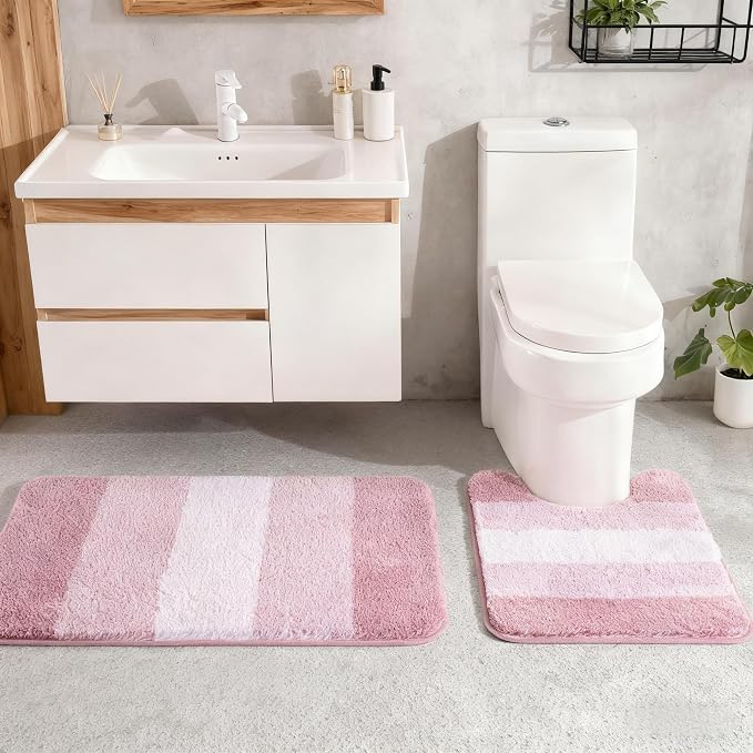 Exclusivo Mezcla Toilet Rugs U-Shaped 20x24, Extra Soft Non Slip Absorbent Microfiber Bath Rugs, Machine Washable Quick Dry Bath Mats for Toilet, Gradient Pink