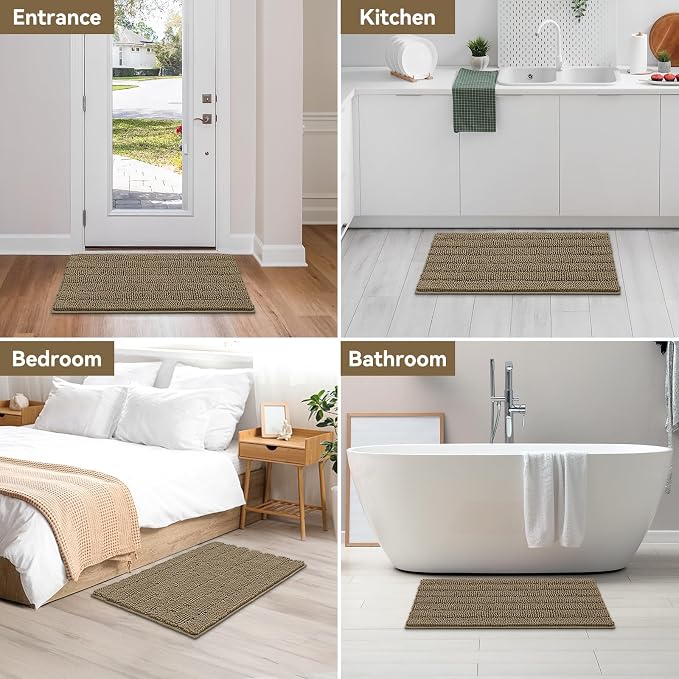 Bcoimo Large Bathroom Rug, Chenille Bath Mat with High Low Pile Design, Soft Absorbent Non Slip Bath Rug, Machine Washable Quick Dry Mat for Shower, Tub, Sink and Vanity