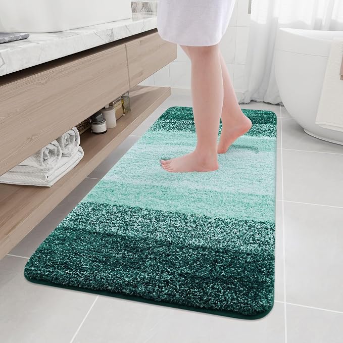 Arotive Microfiber Bathroom Rugs, Shaggy Soft and Absorbent Bath Rug, Thick Plush Machine Washable Dry Bath Mats for Bathroom, Tub and Shower, 59x24, Dark Green, Rectangular