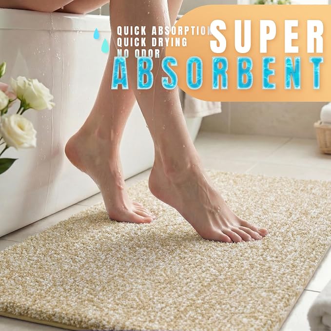 Yimobra Anti-Fatigue Long Bathroom Runner Rug Non Slip – Microfiber Cushioned Bath Mat Absorbent Machine Washable for Pressure Relief, Beige White, 56" x 24" (4.7' × 2.0')