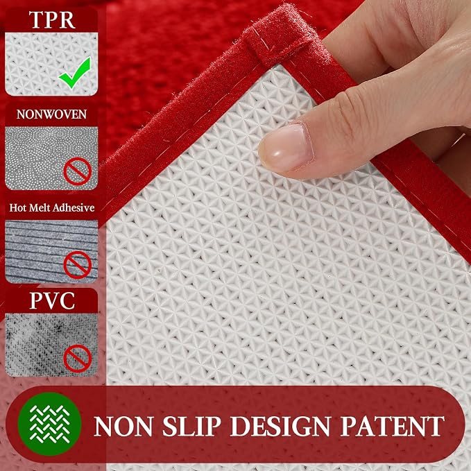 ACCUMTEK Upgraded Waffle Bath Mat，Super Absorbent Non-Slip Quick Dry Bathroom Rugs with Tassels,30"x20",Red-Snow,Red-Xmas Snowflakes