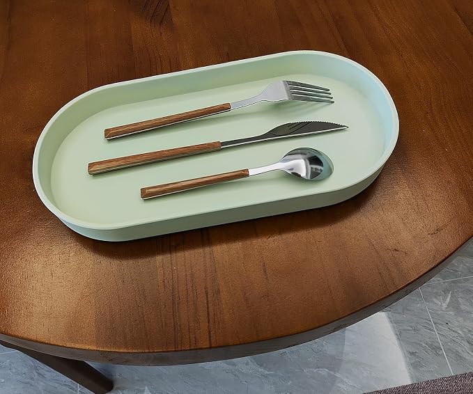 Green Small Oval Tray (11.8 inch), 3 Pack, Countertop Organizer | for Kitchen Counter, Bathtub Bathroom Vanity Items, Coffee Accessory, Bar, Serving Seasoning, Salt and Pepper, Soap.