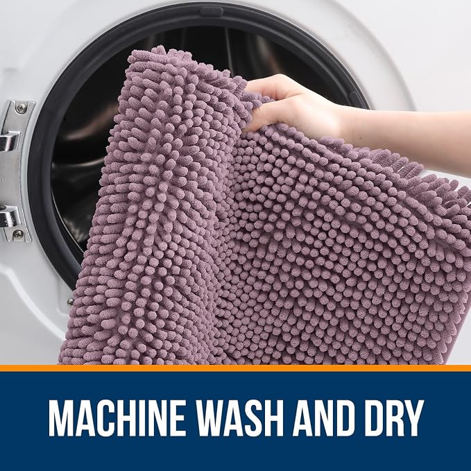 OLANLY Large Bathroom Rugs 45x27, Extra Soft Absorbent Chenille Bath Rugs, Rubber Backing Quick Dry, Machine Washable Bath Mats for Bathroom Floor, Tub and Shower, Home Decor Accessories, Deep Plum