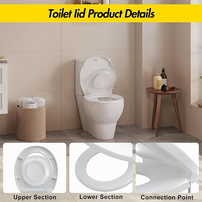 Round Toilet Seat with Toddler Seat, PP Quick Release Potty Training Toilet Seat Cover, White 2-in-1 Design for Children & Adult Toilets