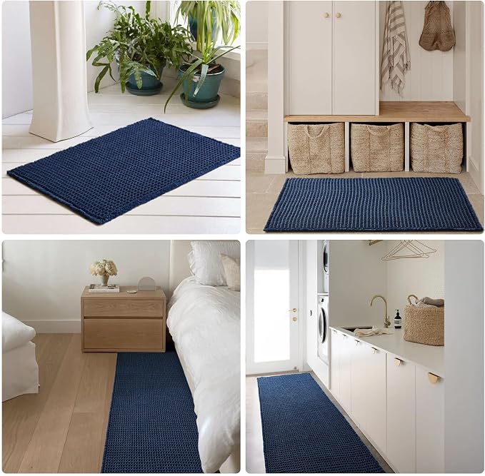 TYUU Waffle Runner Rug Bathroom, Long Boho Bathroom Rugs Non Slip Washable Super Absorbent Quick Dry Farmhouse Bath Decor, 72"x24" Navy Blue
