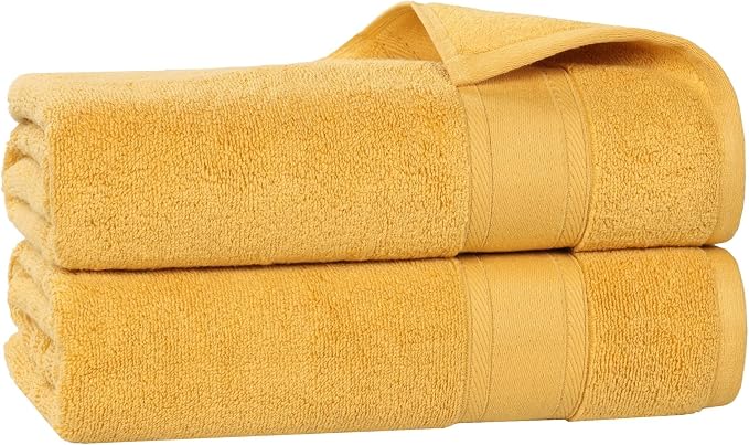 Superior Belmont Zero Twist Cotton Medium Weight Bath Sheets, for Guest Bath, Bathroom, Shower, Spa, Plush, Quick Dry, Ultra-Soft Towels, Essentials, Thick Border, Oversized Towels, Set of 2, Gold