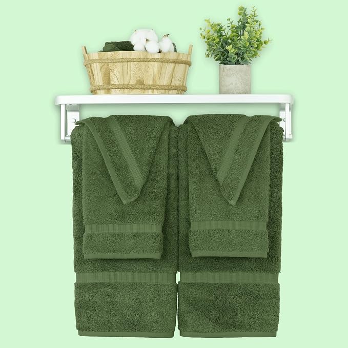 Chakir Turkish Linens 6 Piece Towel Set, 100% Cotton Turkish Towels for Bathroom, Luxury Soft Absorbent Bath Towel Set with 2 Bath Towels 2 Hand Towels 2 Washcloths, Moss
