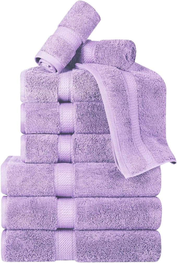 Superior Egyptian Cotton 800 GSM Plush & Absorbent, 9 Piece Set, Purple | Quick Dry, Soft Luxury Towel Set, Bath Essentials, Guest Bath, Spa, 3 Bath, 3 Hand, 3 Face Towel, Madeline Towels