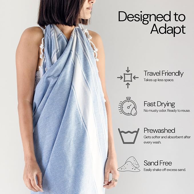 Salt Earth Cotton Turkish Beach Towel (Set of 4, 36"x72") - Soft, Quick Dry, Sand Resistant, Absorbent Towels for Bathroom, Home, Travel, Pool, Spa, Bath, Swim - Beach Towels Oversized (Sky Blue)