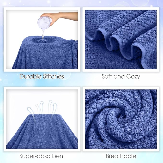 Peryiter 6 Pcs Bath Towel Set Oversized Bath Sheet Super Soft Microfiber Bathroom Sheets for Adults Quick Dry Highly Absorbent Shower Towel Sets for Bathroom Dorm Spa Gym Hotel Yoga(Dark Blue)