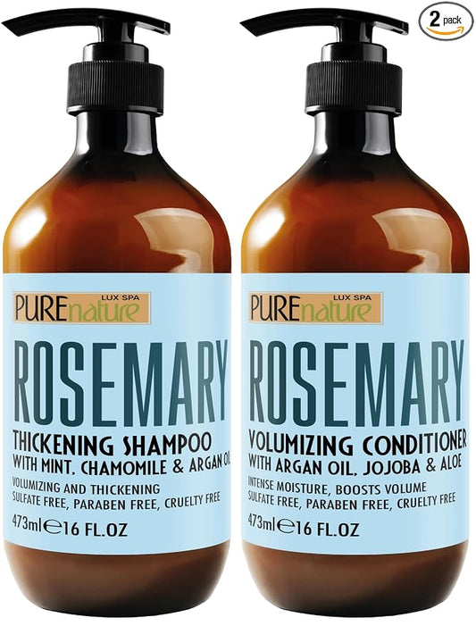 Rosemary Shampoo and Conditioner Set - Sulfate Free Formula with Mint - Volumizing Products and Thickening Care for Thinning Hair Women and Men - 16 Fl Oz (Set of 2)