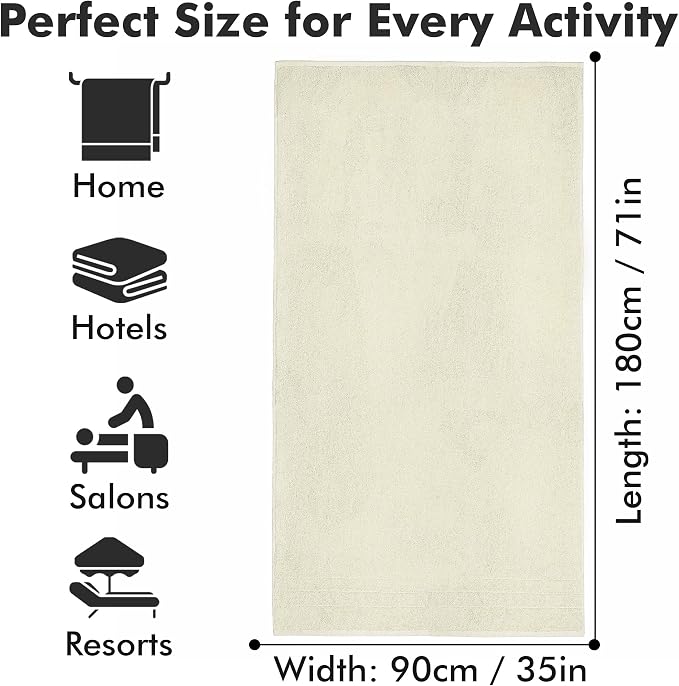 Bath Sheets – 550 GSM Extra Large Bathroom Sheet Set – Pack of 2 Jumbo Towels Ivory (71x35in) – 100% Ring Spun Cotton Soft Quick Dry Large Bath Towels for Adults Hotel Spa Bathroom Use