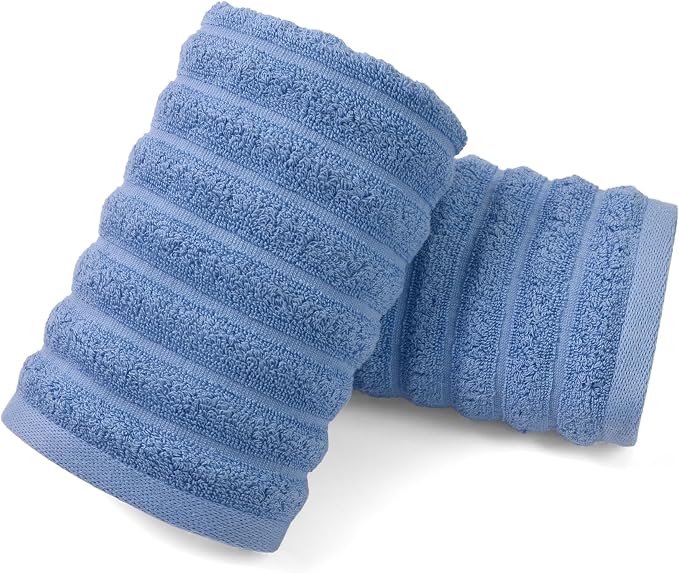 Jacquotha Ribbed Hand Towels for Bathroom, Hotel & Spa Quality Soft Hand Towel Set for Men Women, 480 GSM (Ocean Blue)