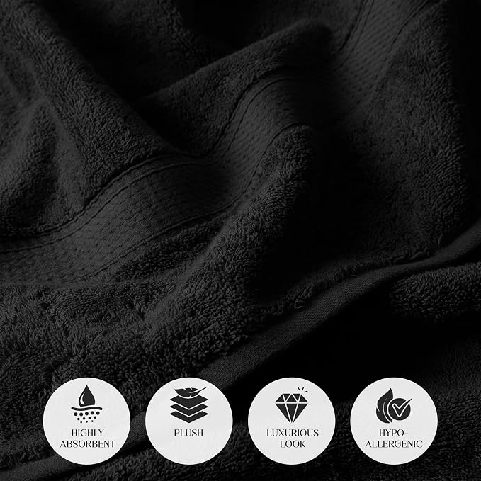 SUPERIOR Egyptian Cotton Ultra Plush & Absorbent, 6 Piece Set, Black | Quick Dry, Soft Luxury Towel Set, Bath Essentials, Guest Bath, Spa, 2 Bath, 2 Hand, 2 Face Towels, Madeline Towels