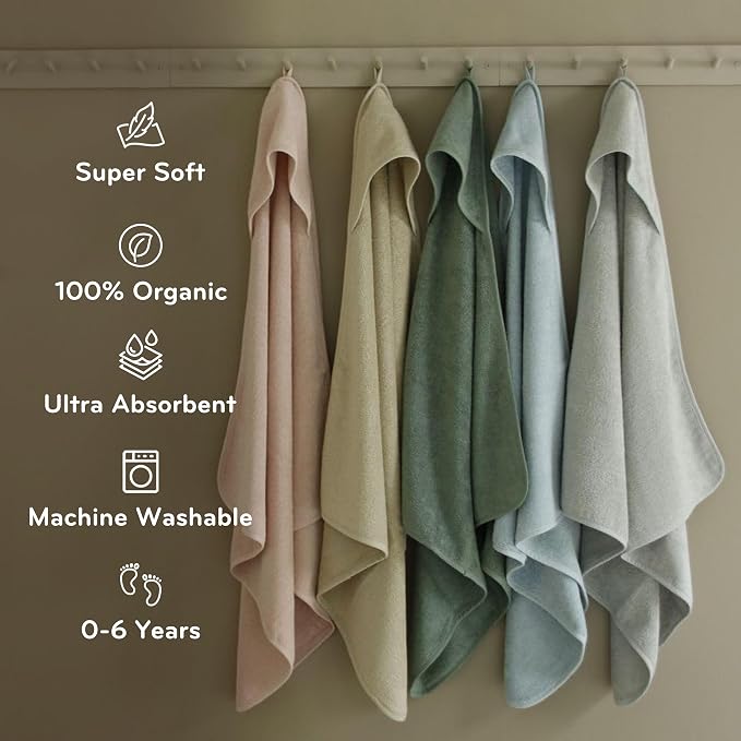 Hooded Baby Towels – 100% Organic Cotton Baby Bath Towels – Baby Boy and Girl Newborn Essentials - Super-Soft and Absorbent. (Fog)