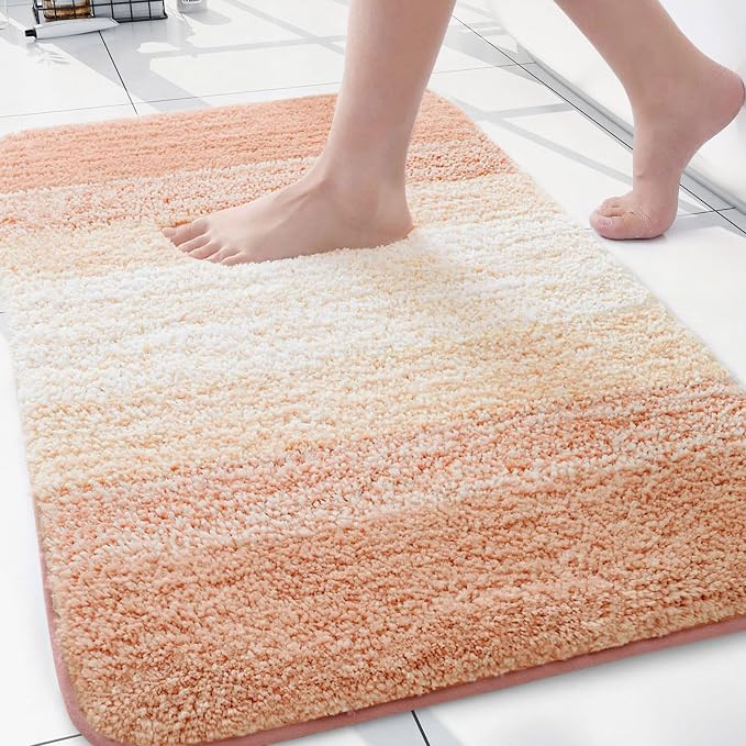 Arotive Microfiber Bathroom Rugs, Shaggy Soft and Absorbent Bath Rug, Thick Plush Machine Washable Dry Bath Mats for Bathroom, Tub and Shower, 30x20, Peach, Rectangular