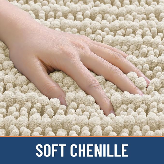 Smiry Bathroom Rugs Mat 34x21, Extra Soft Absorbent Chenille Bath Rugs, Non Slip Rubber Backing Machine Washable Quick Dry Bath Mats for Bathroom Floor, Tub, Shower, Home Decor Accessories, Sand