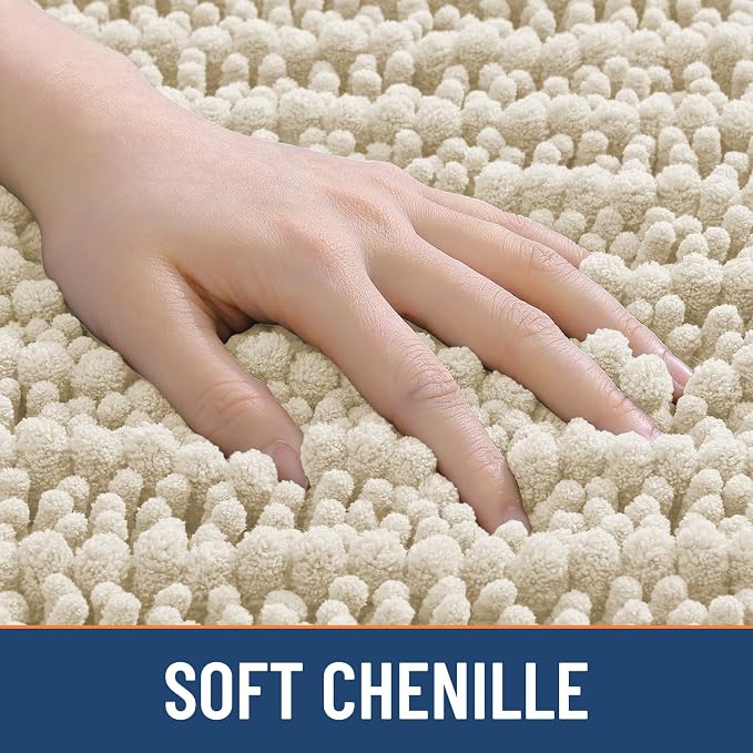 Smiry Bathroom Rugs Mat 47x24, Extra Soft Absorbent Chenille Bath Rugs, Non Slip Rubber Backing Machine Washable Quick Dry Bath Mats for Bathroom Floor, Tub, Shower, Home Decor Accessories, Sand