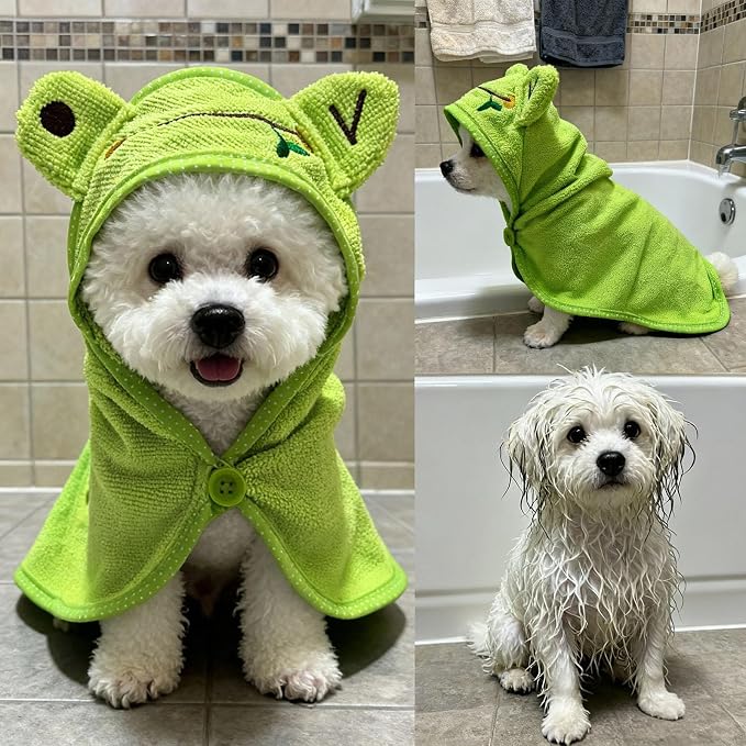 Dog Hooded Bathrobe Towel Fast Drying Absorbent Bath Warm Blanket | Green M
