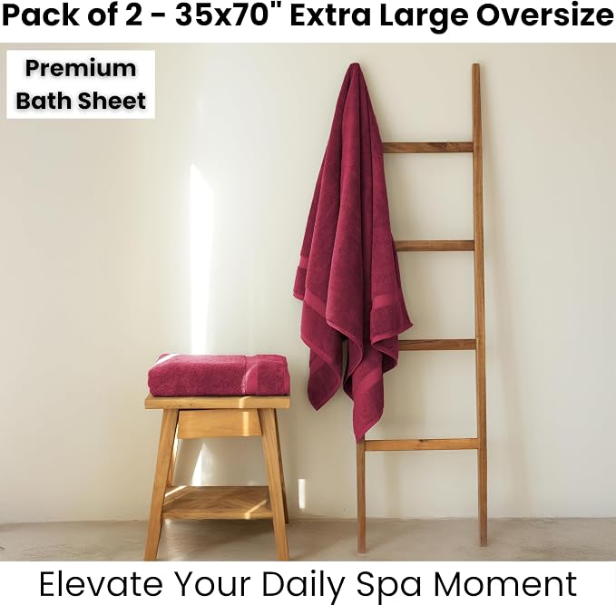 SALBAKOS 2-Piece 100% Turkish Cotton Extra Large Bath Towel 35x70 inch | Premium Hotel Quality Bath Sheet Towels | Thick, Soft, Absorbent, Oversized Bath & Beach Towels (Wine, 2 Bath Sheets)