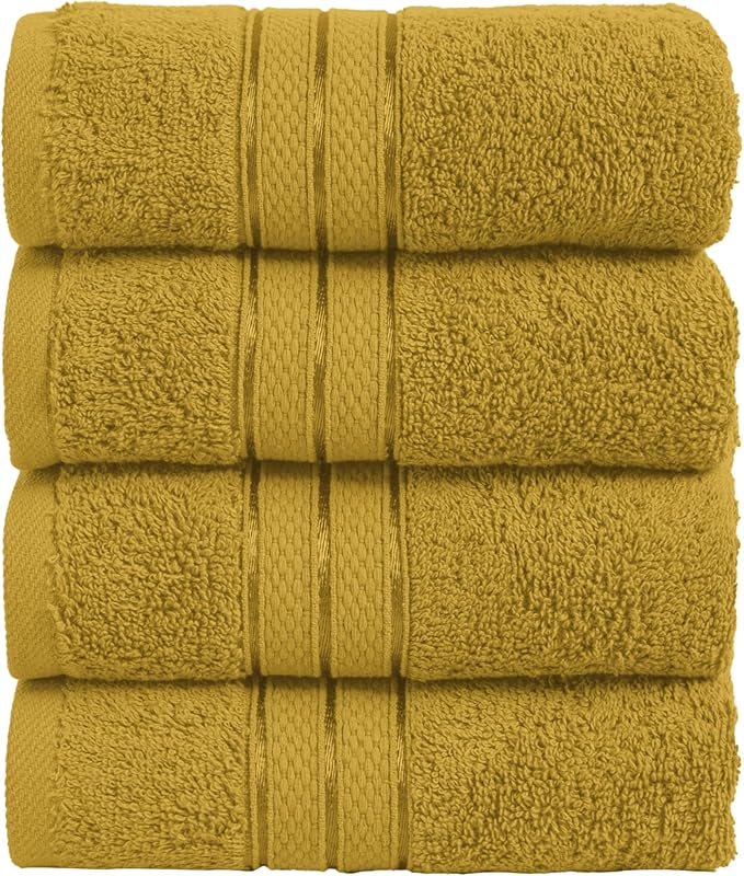 Elegant Comfort Three Line Popcorn Towel Set for Bathroom 16 x 28 inches, Premium Hotel Quality 4-Pack Hand Towels, 100% Turkish Cotton, Soft and Durable, Quick Dry and Highly Absorbent, Amber Gold