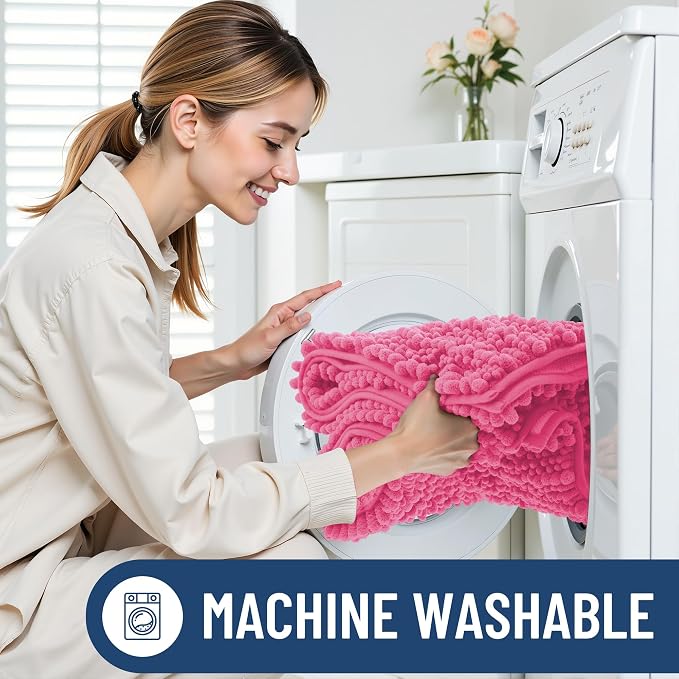 Smiry Bathroom Rugs Mat 48x32, Extra Soft Absorbent Chenille Bath Rugs, Non Slip Rubber Backing Machine Washable Quick Dry Bath Mats for Bathroom Floor, Tub, Shower, Home Decor Accessories, Hot Pink