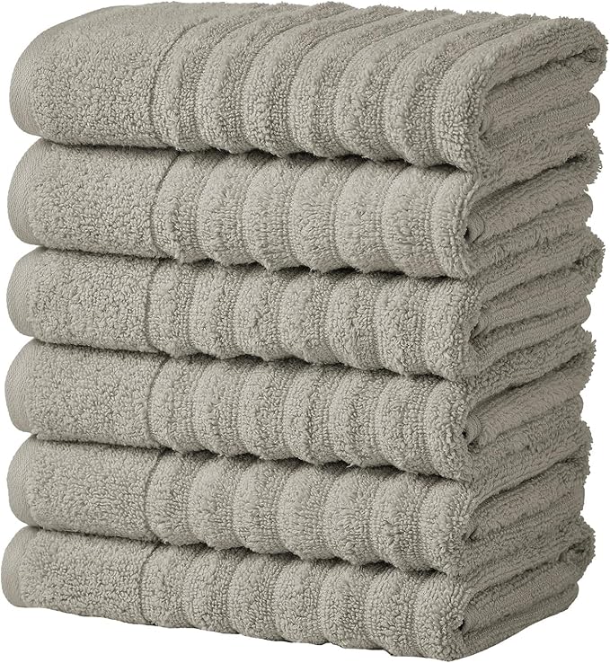 Great Bay Home 6 Pack Hand Towel Set - 100% Cotton Towels - Absorbent & Quick-Dry Towels for Bathroom (Mid Grey)