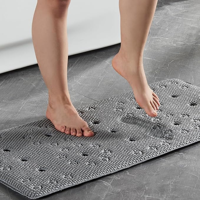 Webos Bathtub Mat Non Slip: Soft Safety Foam Bath Mat for Tub Suitable for Families Extra Large 17 X 36Inch with Drain Holes and Suction Cups Massage Tub & Shower Mat for Bathroom (Dark Grey)