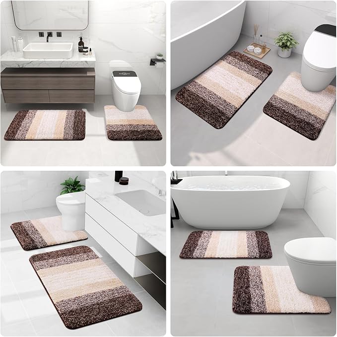 Arotive Microfiber Bathroom Rugs, Shaggy Soft and Absorbent Bath Rug, Thick Plush Machine Washable Dry Bath Mats for Bathroom, Tub and Shower, 44x32, Brown, Rectangular